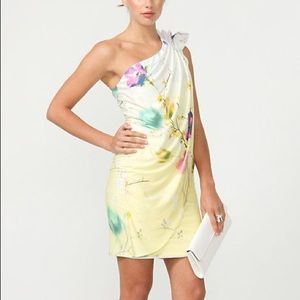 Yellow floral one shoulder dress NWOT